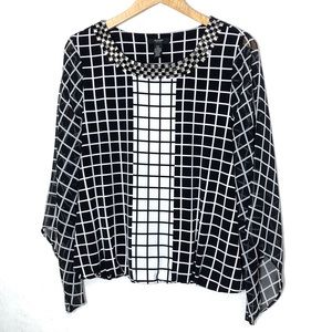 Alfani Petite Check Print Top with Studded Collar Womens Size PL